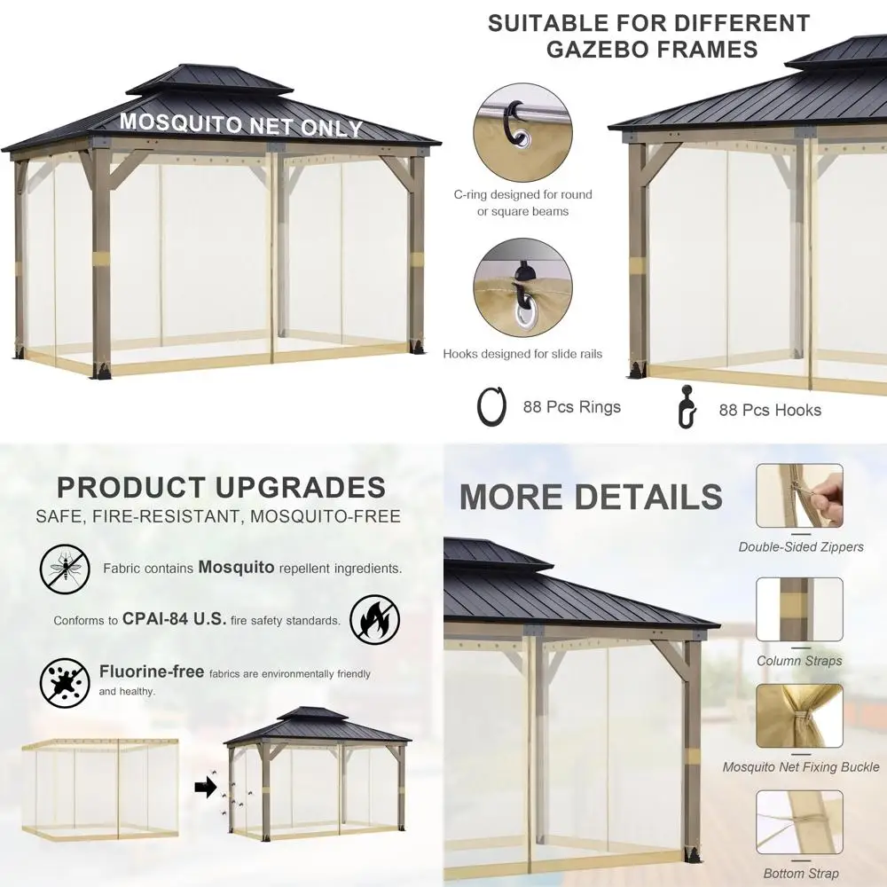 

Универсальная замена экрана от комаров для беседки 12x16, 4-панельные стенки с двойными молниями, защита наружного патио