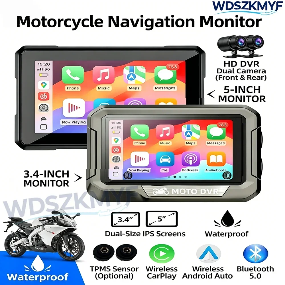 

3.4/5inch Carplay Motorcycle DVR Navigation GPS Wireless CarPlay Android Auto TPMS Optional Motorcycle Touch IP67 Waterproof