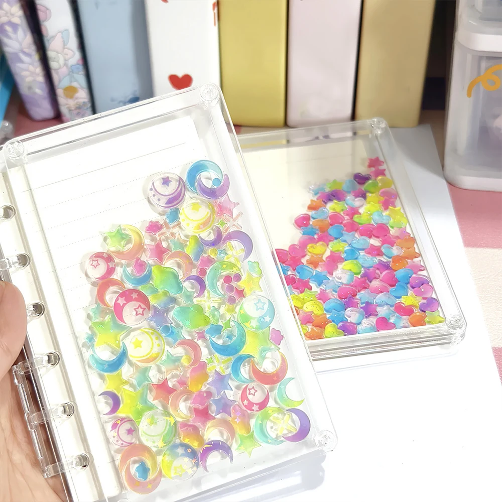 Transparent Acrylic Notebook DIY A7 Notebook Flowing Heart/Moon/Star Diary Book Loose-leaf Notebook Quicksand Students Supplies