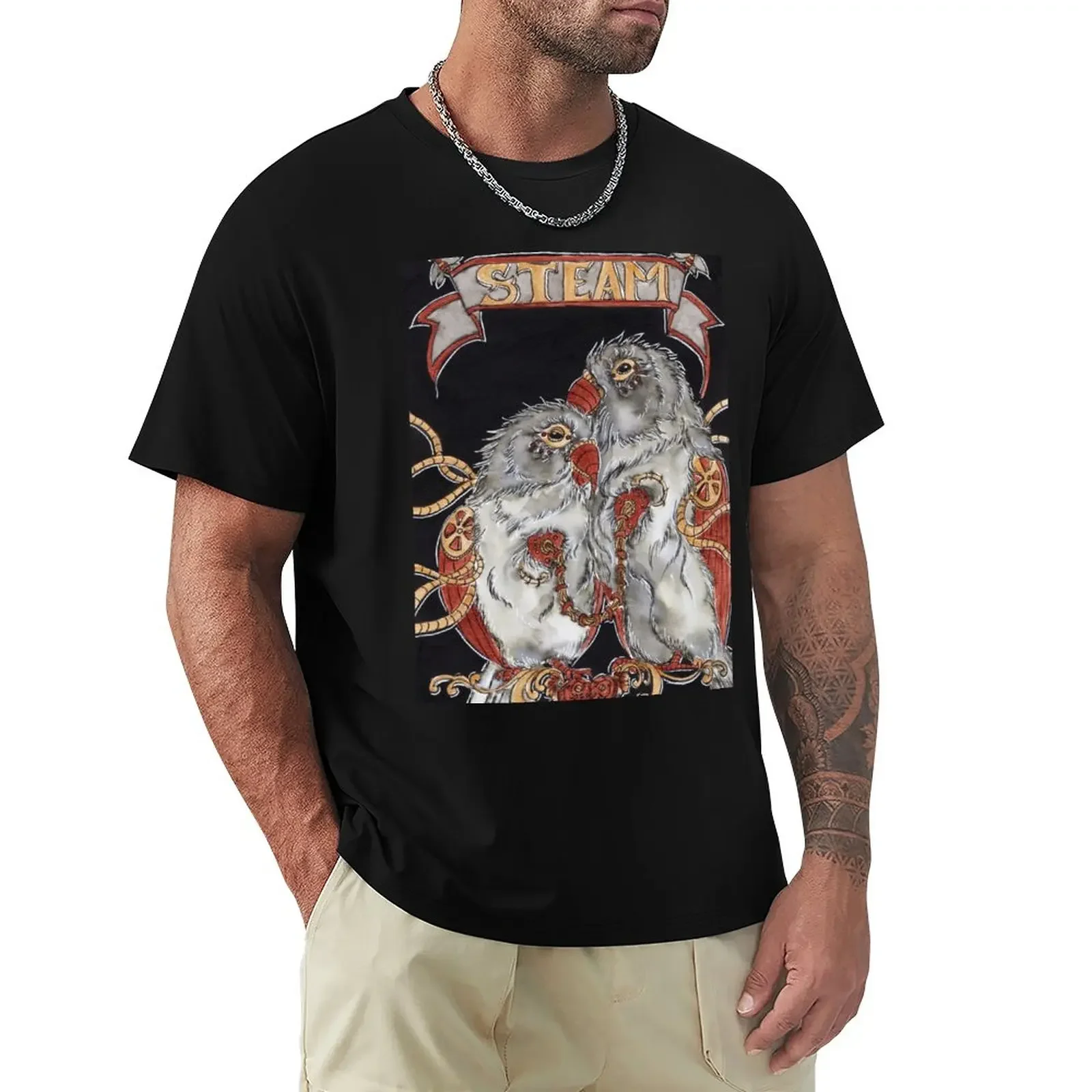 Steampunk Parrots (The Lovers Tarot) T-Shirt summer clothes oversizeds graphics black t-shirts for men