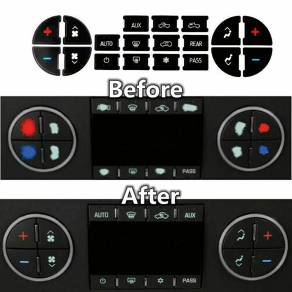 2Pcs Car PVC AC Dash Button Sticker Repair for Buick Chevy Avalanche Silverado Suburban GMC Acadia Sierra Yukon Exterior Decor