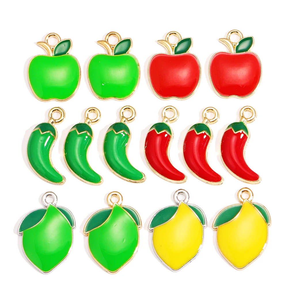 10Pcs Enamel red apple chili lemon slice zinc alloy pendant Charm For earrings bracelet necklace diy handcrafted accessories