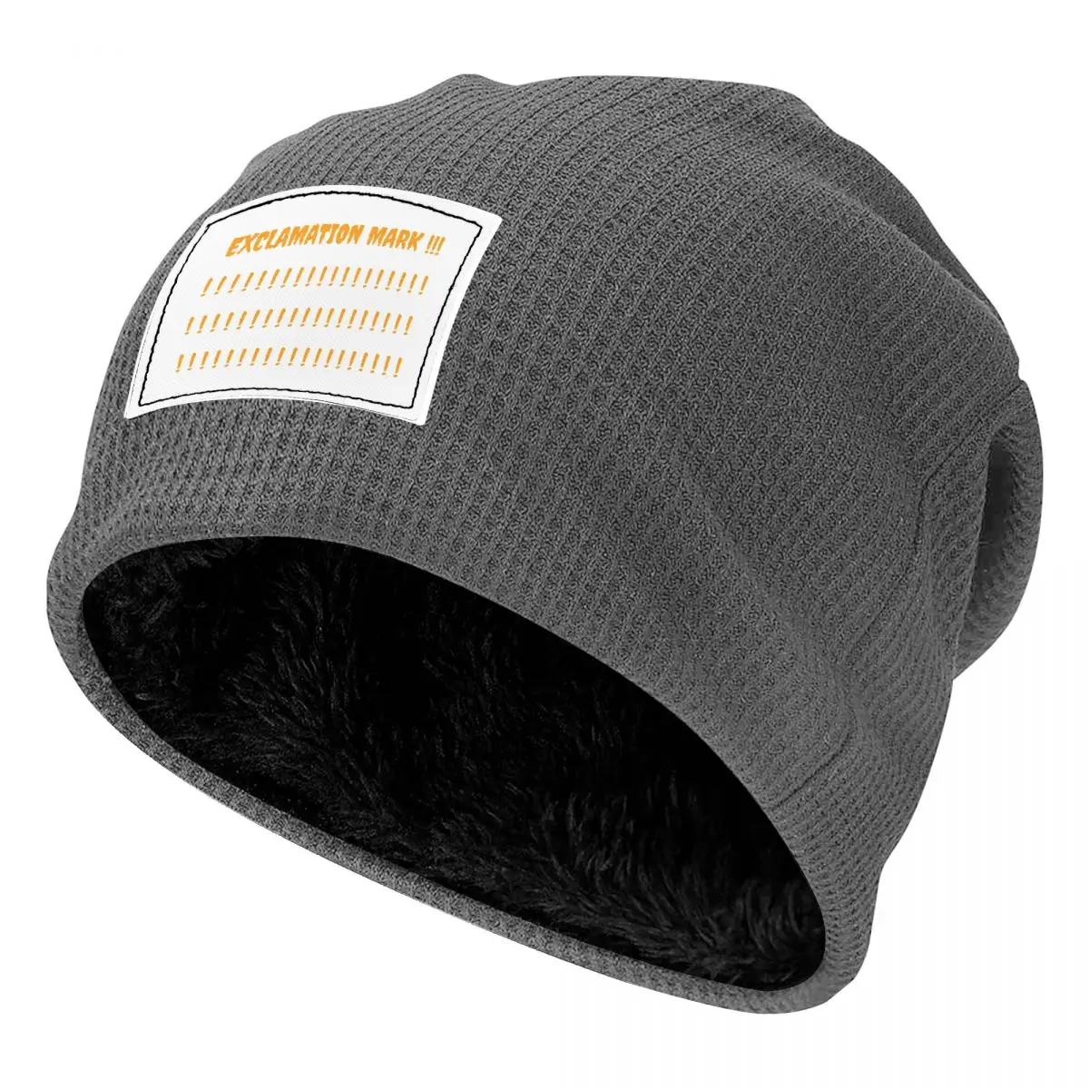 Exclamation Mark Alert The World For Upcoming Future Waffle Fleece Lined Beanie with PU Leather Patch Warm Winter Soft Cap
