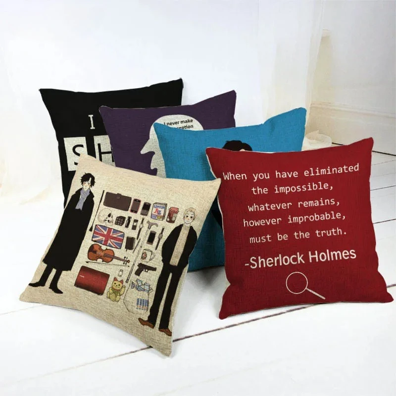 Beautiful Sherlock Holmes Portrait Linen Square Striped Pillowcase Living Room Office Chair Decorative Pillowcase  ..