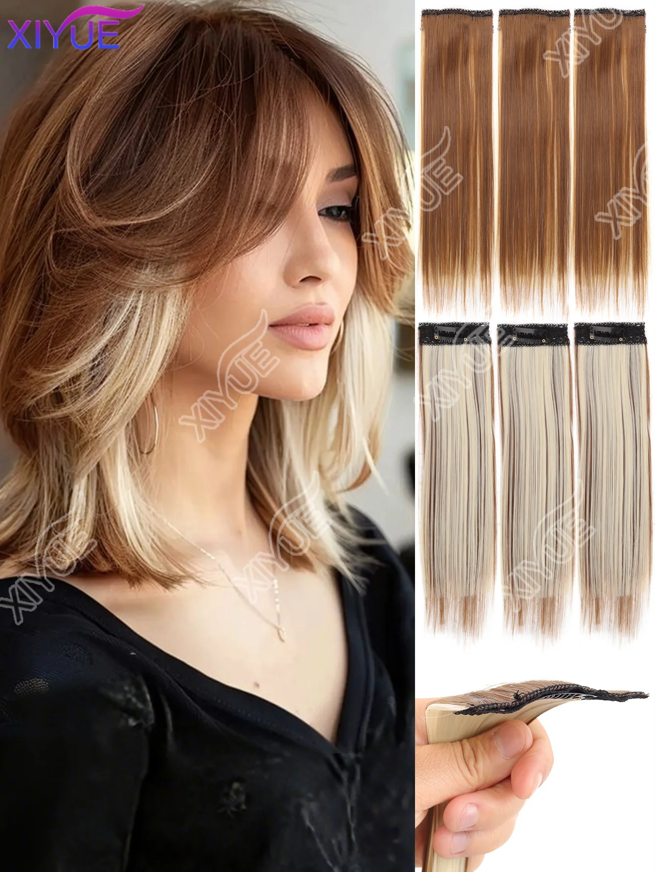 

XIYUE 6pcs/Set Hair Clips Hair Extensions 10Inches Long Straight Synthetic Fiber Wigs Suitable For Women And Girls Daily Use