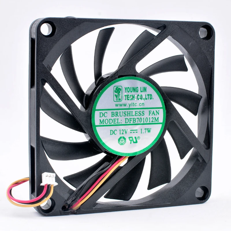 DFB701012M 7cm 70mm fan 70x70x10mm DC12V 1.7W 3 wires, double ball bearings, cooling fan for chassis power supply CPU