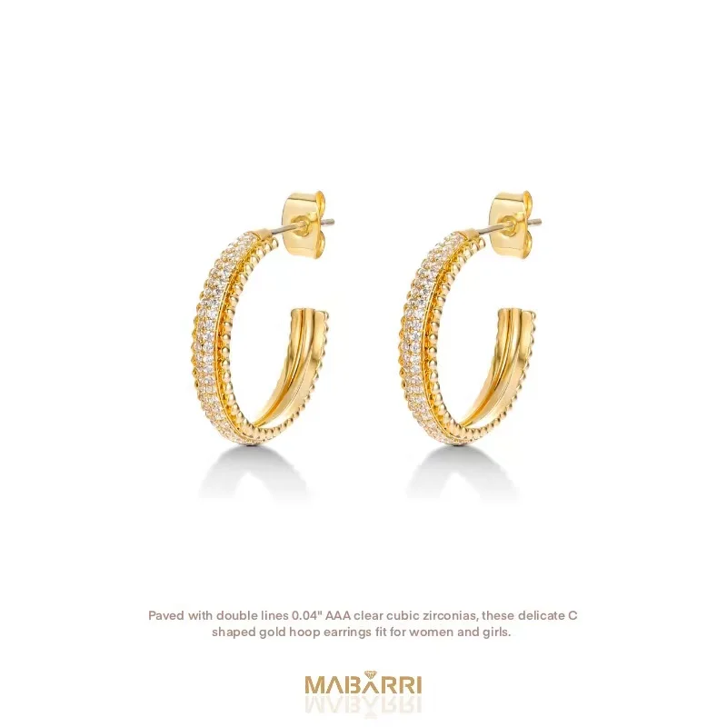 

Mabarri Gold Plated Zircon C Hoops Earrings for Women Girl 14k Gold Luxury Jewelry Holiday Birthday Christmas Party Gift