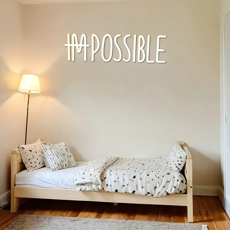 ไฟนีออนอักษรภาษาอังกฤษแบบกำหนดเอง HAPPOSSIBLE ไฟนีออน LED สร้างแรงบันดาลใจสำหรับตกแต่งห้อง ไฟคำศัพท์