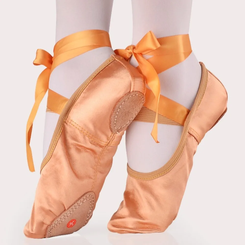 

Indoor Satin Swan Shoes Elastic Soft Sole Girls' Ballet Shoes Ribbon Champagne Dancing Shoes Stage Performance