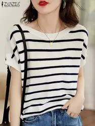 ZANZEA Women Stripes Short Sleeve Blouse Summer Boat Neck Shirt Fashion Casual Loose Office Tops Blusas 2024 Female Korean Tunic