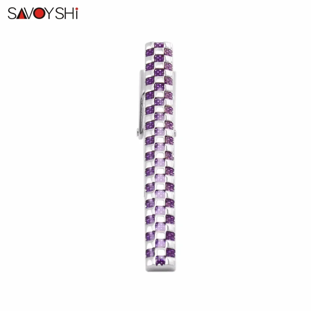 SAVOYSHI 2 Styles Classic Purple Blue Enamel Lattice Tie Clips for Mens Necktie tie bar clasp tie clip 2019 Newest Brand Jewelry