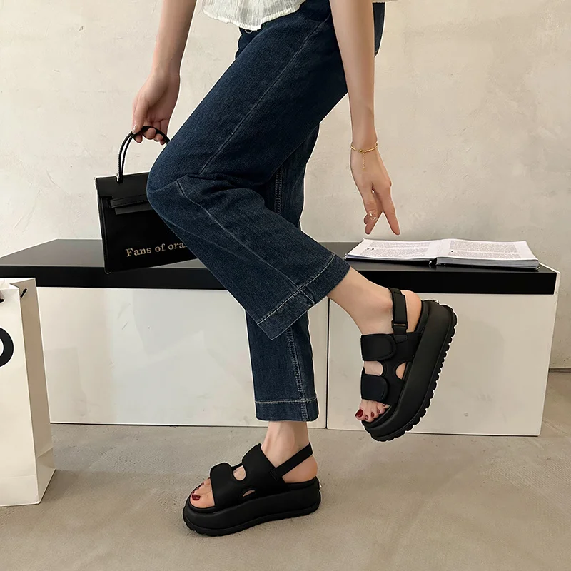 2023Women Summer New Casual Platform Sandals Stretch Fabric Fashion Shoes Women Elegant Wedges Cross Female Casual Footwear Size