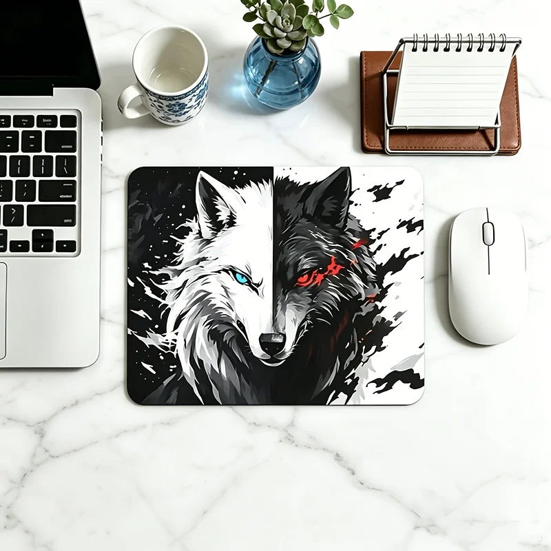 CIFbuy Gaming Mouse Pad Yin Yang Ice Fire Wolf Non-Slip Rubber Base Desk Mat For PC Laptop Office Game Room Decor