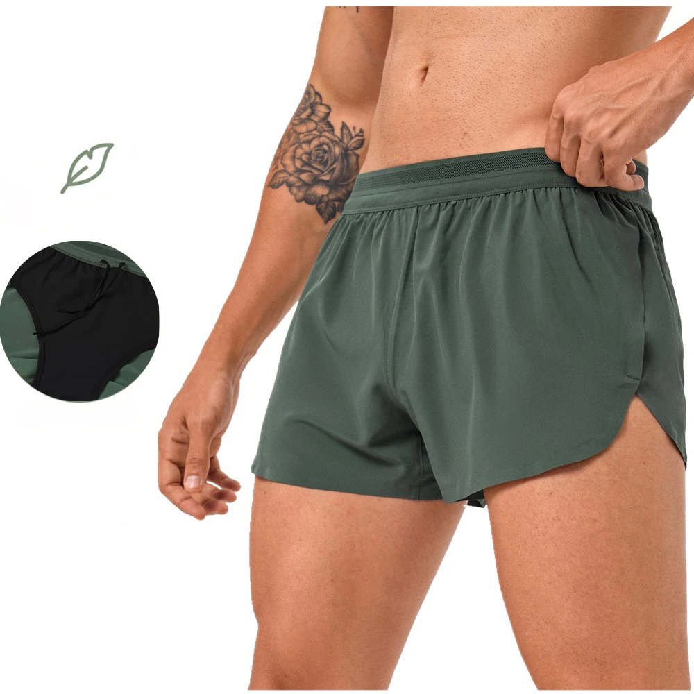 Ice Silk Cool Men's Shorts Double-deck Quick Dry Solid Color Running Fitness Sports Men Casual Jogging Bodybuilding Sweatpants