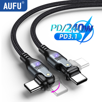 AUFU PD 240W Type C to USB C Cable Fast Charging Cable for iPhone 15 Macbook Xiaomi Realme 180 Degree Dual Elbow Cable for Game