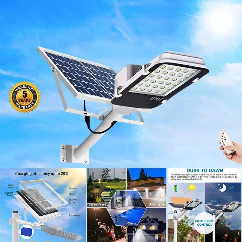 

100W Solar Street Light Outdoor Dusk to Dawn Solar Lights Outdoor with and Remote Control Solar Parking Lot Lights for Courtyard