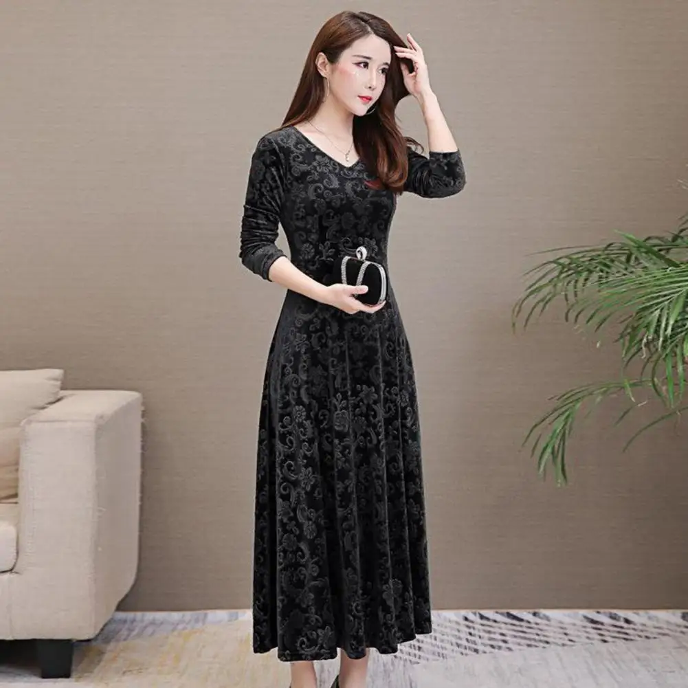 Elegant Ladies Dress Women Dress Elegant Floral Print Women's Long Sleeve Dress for Casual Party Wear in Autumn Winter