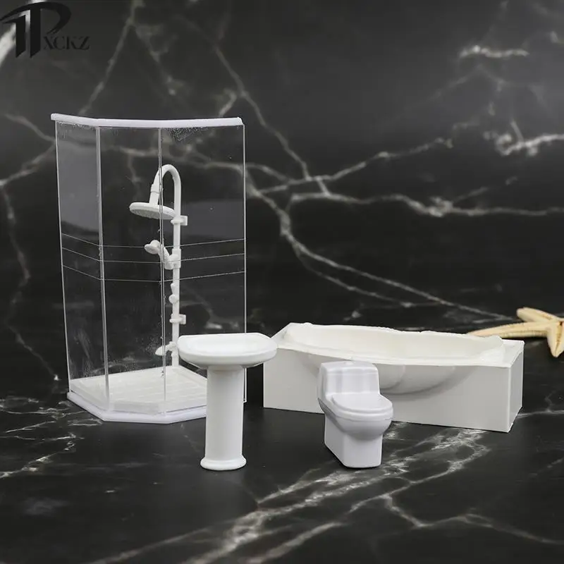 1:25 Puppenhaus Miniatur Bad Set Duschraum Toilette Badewanne Waschbecken Modell Spielzeug Mini Puppenhaus Zubehör