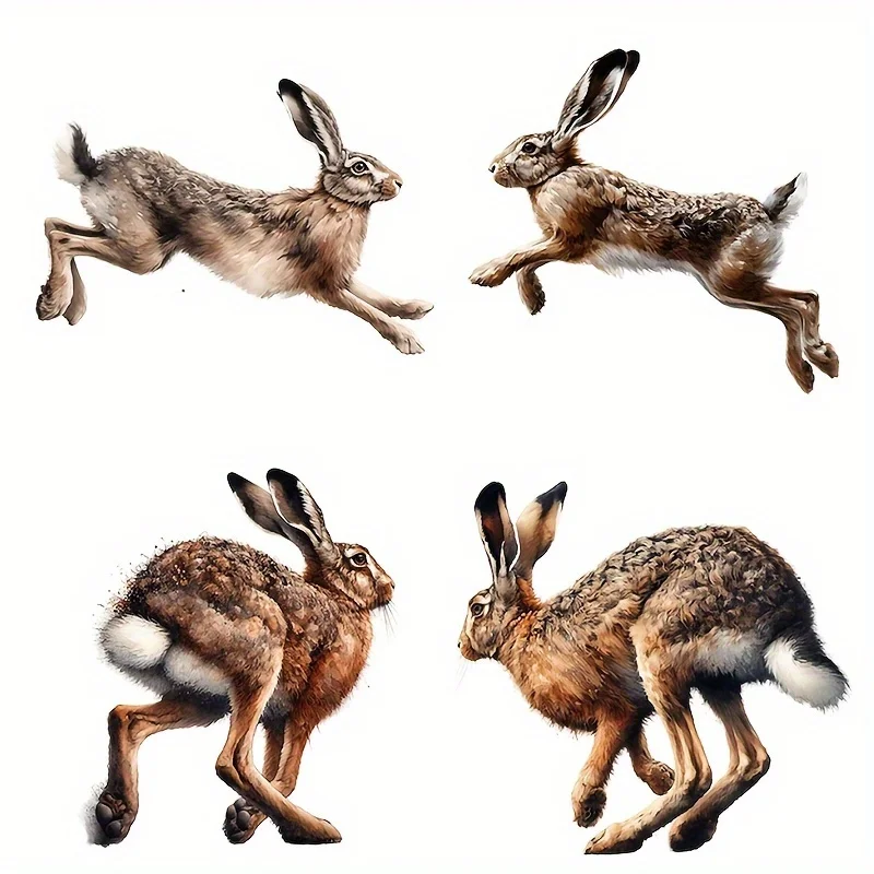 

4pcs Brown Hare Vinyl Sticker, Matte Self-adhesive Scratch-Resistant Decal for Car Home Decor