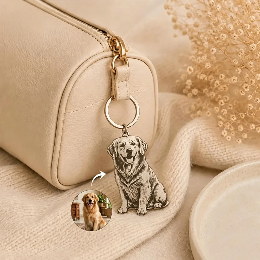 Custom Pet Photo Engraved Keychain Stainless Steel Dog Portrait Keyring Personalized Pet Memorial Gift For Dog Lovers Souvenir - view 6