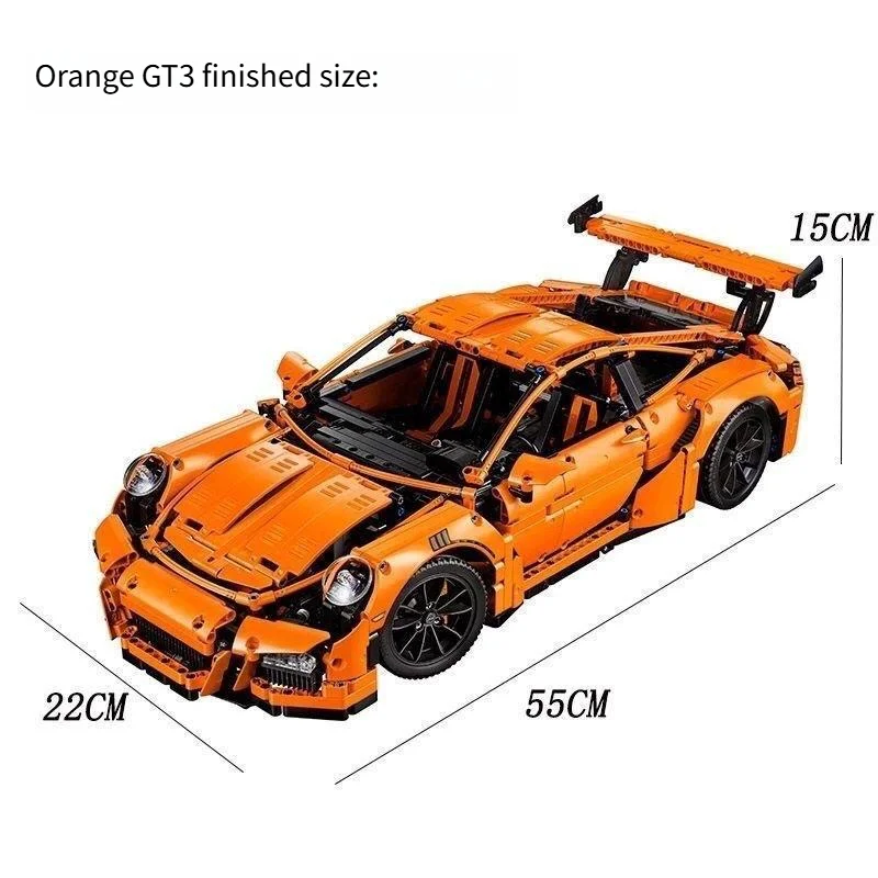 Juego de bloques de construcción de supercoche de perfil bajo naranja, 2758 Uds., coche de carreras 911, modelo GT3, juguete para niños, juego educativo de montaje