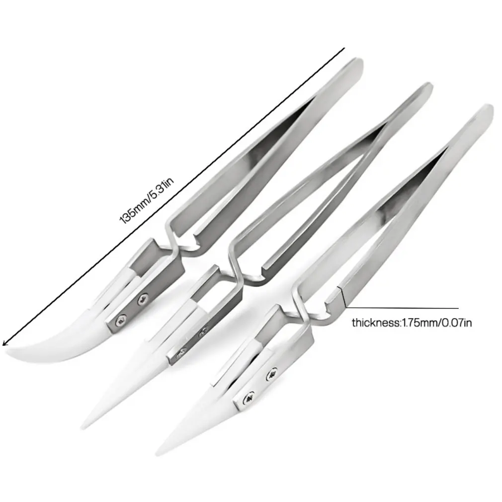 Керамический пинцет прямой направленный для пайки электроники с ручкой из нержавеющей стали серебра, прецизионный ручной инструмент