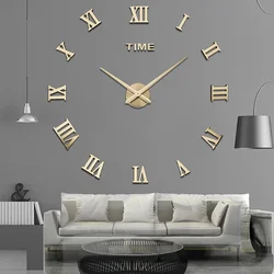 3D Wall Clock Modern Big Size Self Adhesive Needle DIY Acrylic Mirror Stickers Clock for Living Room Home Decoration