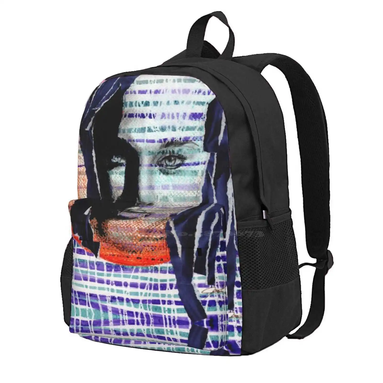 Here Hot Sale Schoolbag Backpack Fashion Bags Contemporary Art Face Energy Colourful Collage Expression Eyes Positive