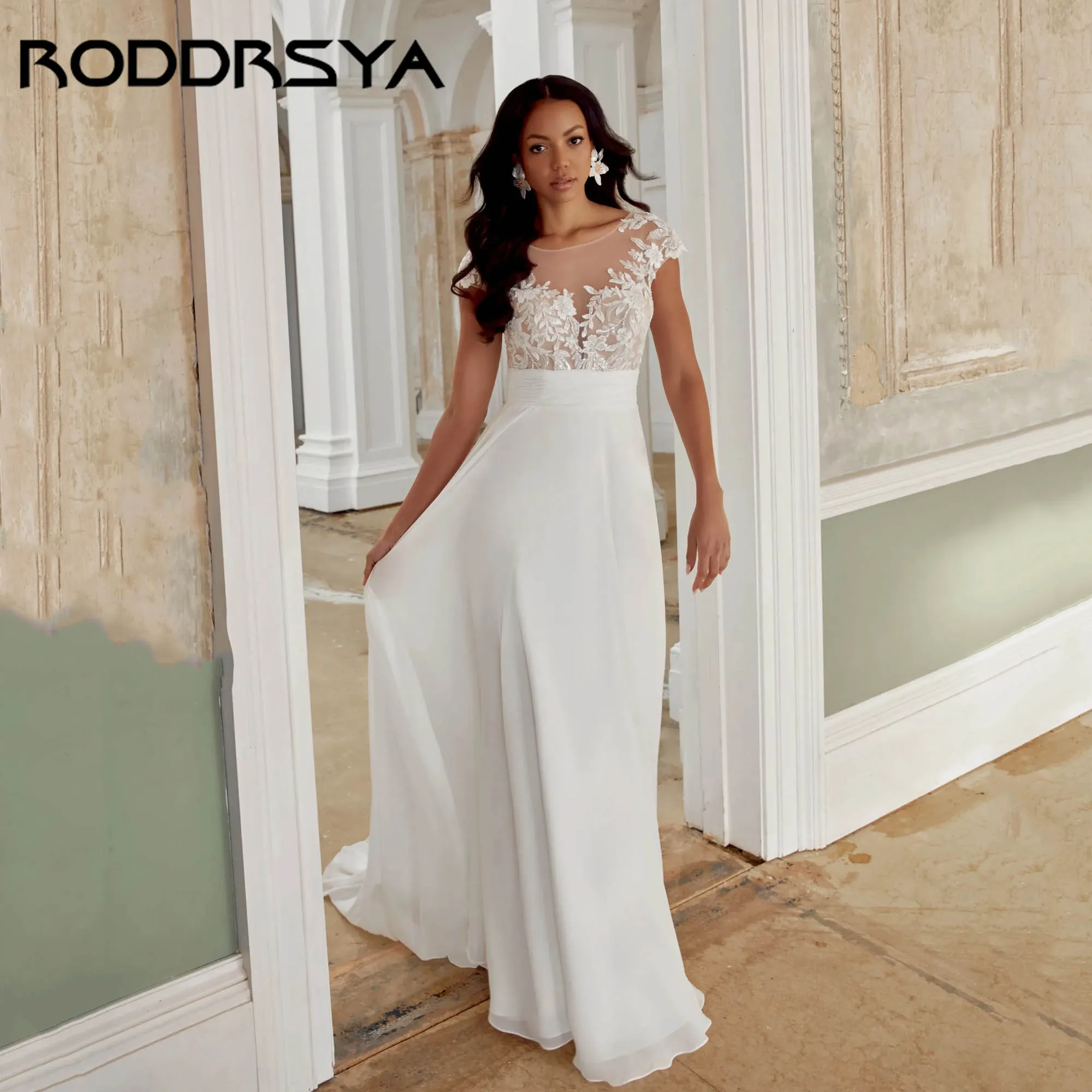 

RODDRSY Boho Chiffon A-Line Wedding Gowns Cap Sleeves Backless Appliques Bridal Dresses O-neck vestidos de novia 2026 Customized