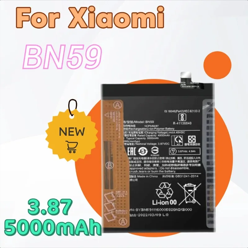 

Аккумулятор для телефона 3,87 5000 мАч BN59 для Xiaomi Redmi Note 10 10S, высококачественный сменный аккумулятор, новинка, высокое качество