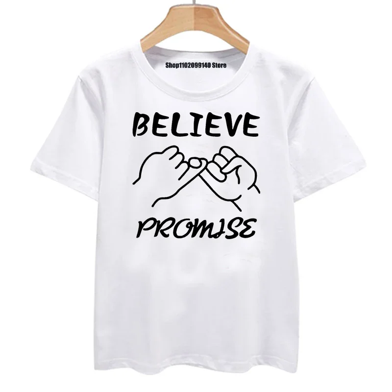 Believe promise  Print Couple T Shirt Lovers Short Sleeve O Neck Loose Tshirt Fashion Woman Man Tee Shirt Tops Clothes