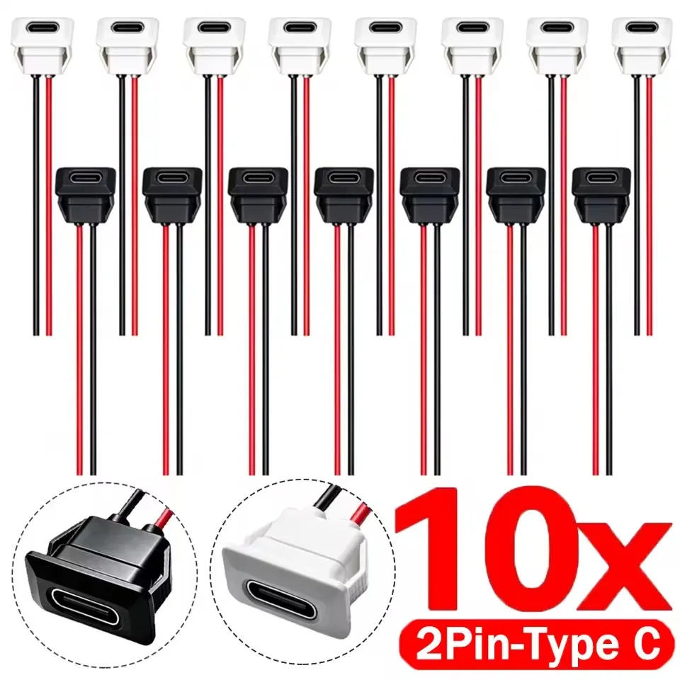 Type C Female Connector Waterproof USB C Female Jack Socket 2 Pin 3A Charging Port Power Cable Extension Direct Crimp Mount