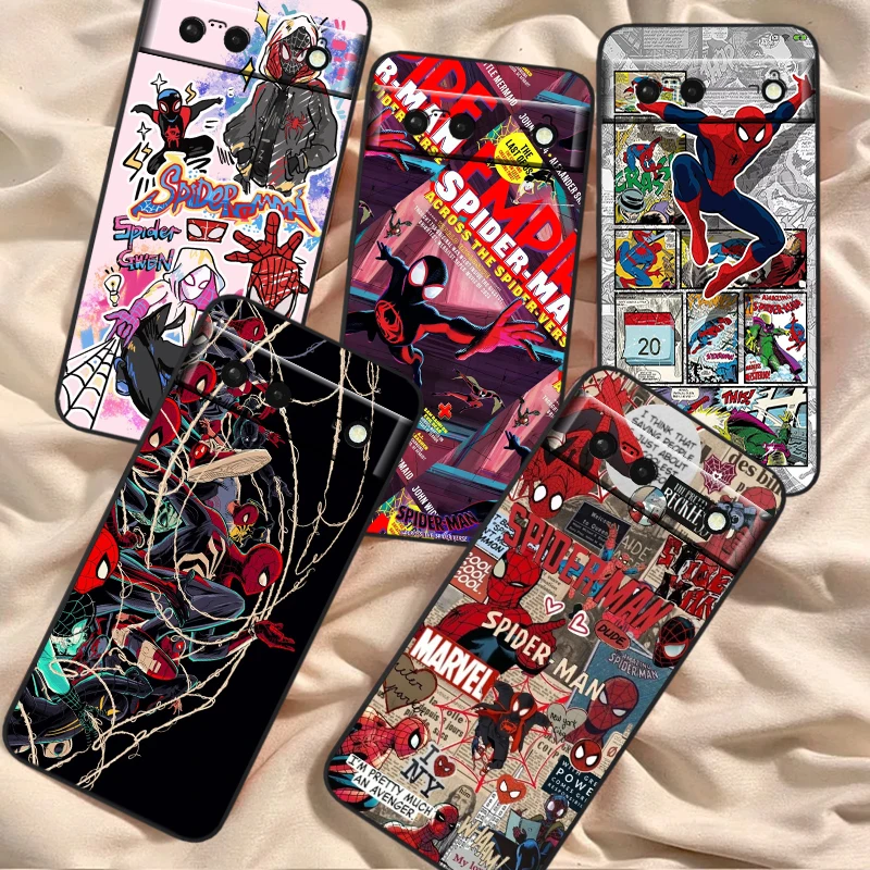 Spider Man Marvel Fashion For Google Pixel 8 7A 7 6A 6 5A 5 4 4A XL 5G Black Silicon Shockproof Shell Soft Phone Case