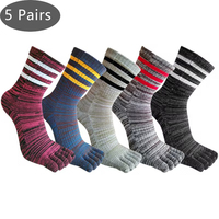 5 Pairs Man Sport Toe Socks Cotton Striped Colorful Compression Sweat-Absorbing Deodorant Fitness Travel 5 Finger Short Socks