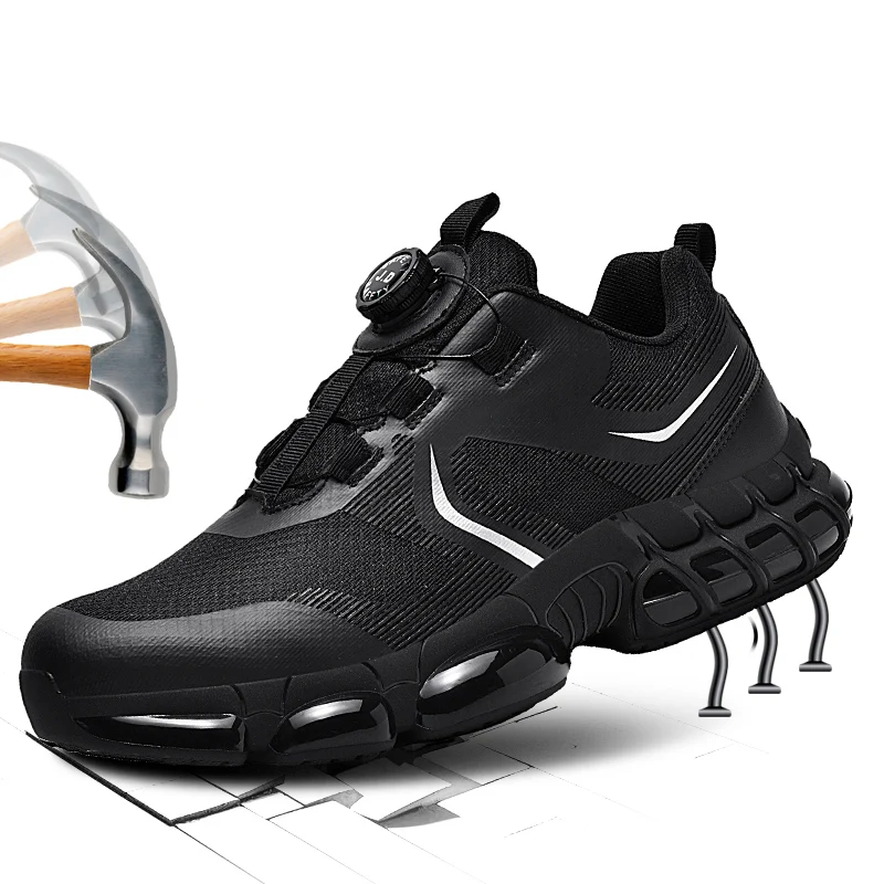 Rotating Button Safety Shoes Men Steel Toe Sneaker Air Cushion Work Shoes Puncture Proof Work Safety Boots Protective Footwear