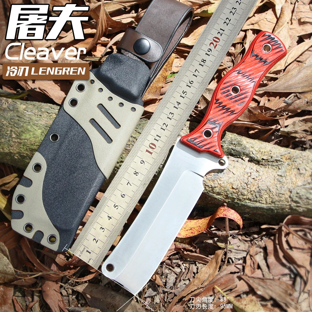 LENGREN Tac Cleaver Full Tang Tactical Fixed Blade Knife Sleipner Steel G10 Handle Kydex Sheath for Camping,Hiking,Hunting