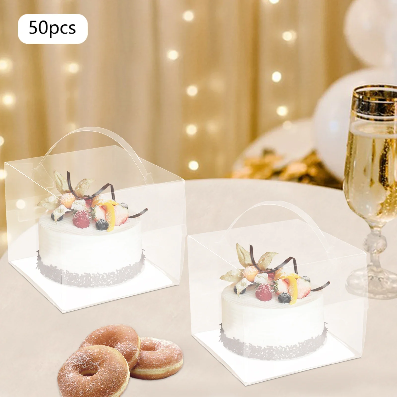 

50pcs Clear Plastic Cake Carrier Boxes, 15x15x13cm 0.25mm Thickness - Stackable & Reusable Storage Organizer for Cakes, Cupcakes