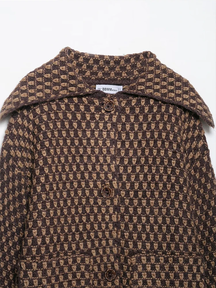 レディースニットジャケット 2025 女性用 長袖ボタン付きラペルジャケット ハイストリートショートコート レディース秋新作アウター