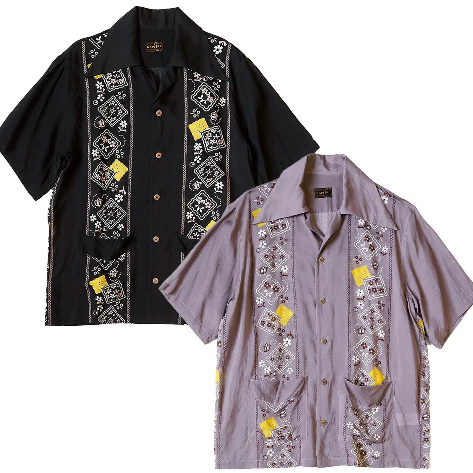 

KAPITAL 24ss Japanese Sakura Cookies Cuban Neck Short Sleeve Shirt