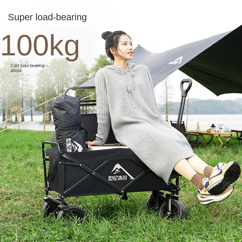 Outdoor Portable Pull Trolley Picnic Camping Folding Hand-pushed Vegetables Camp Car Photography Shopping Rod Cargo Trailer