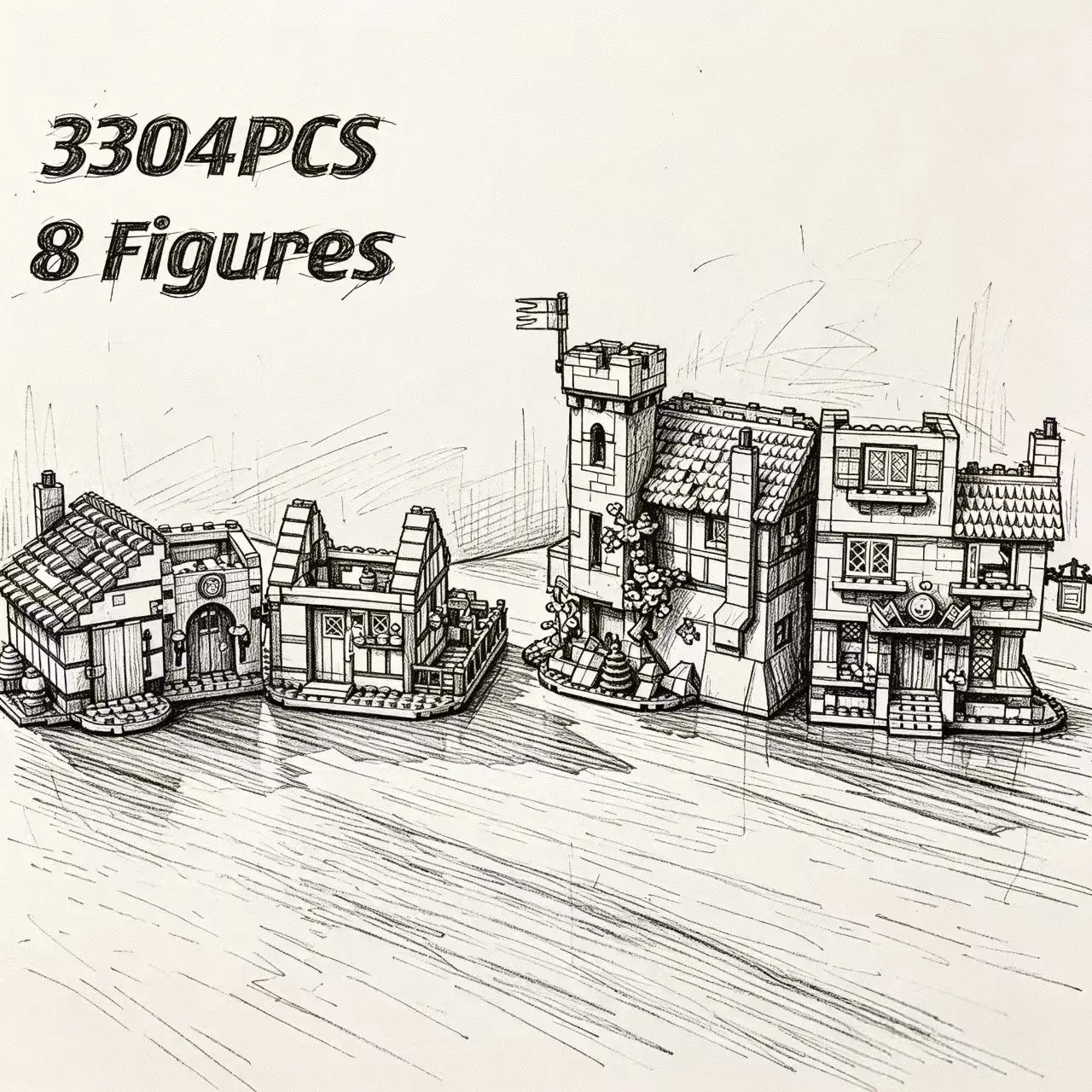 2026 New 3304PCS Compatible with European Rural Street View Home Decoration Assembly Model Ornament Birthday Gift