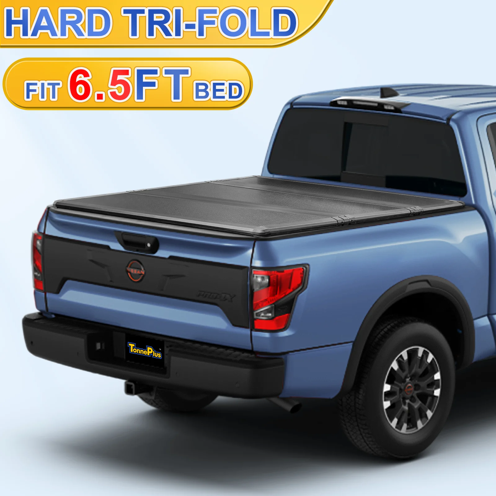 

TonnePlus FRP Hard Tri-Fold Tonneau Cover Truck Bed Cover for 2017-2024 Nissan Titan, 2016-2024 Titan XD w/o Titan Box 6.5ft Bed