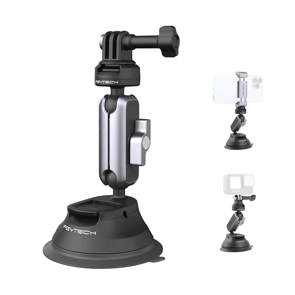Pgytech Caplock Drievoudige Zuiging Mount 360 ° Rotatie Auto Mount Voor Gopro Hero 12/11/10/9/8 Dji Pocket 3 Osmo Action 4/3/Insta360