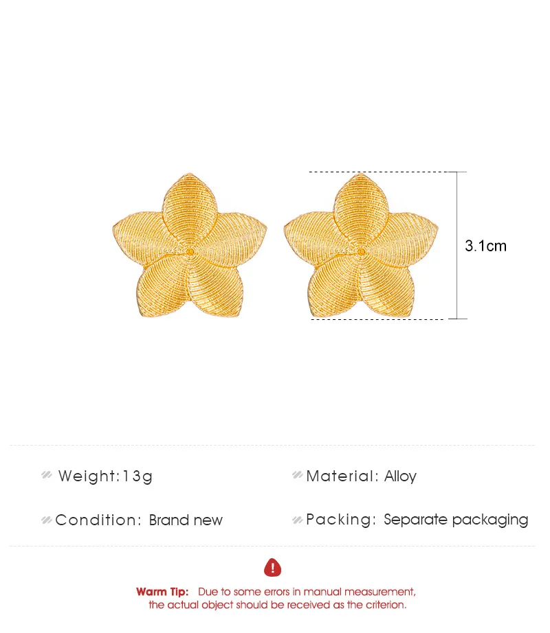 Kymyad Gold Color Stud Earrings For Women Bohemian Flower Earrings Fashion Metal Five Pcs Flowers Statement Earring