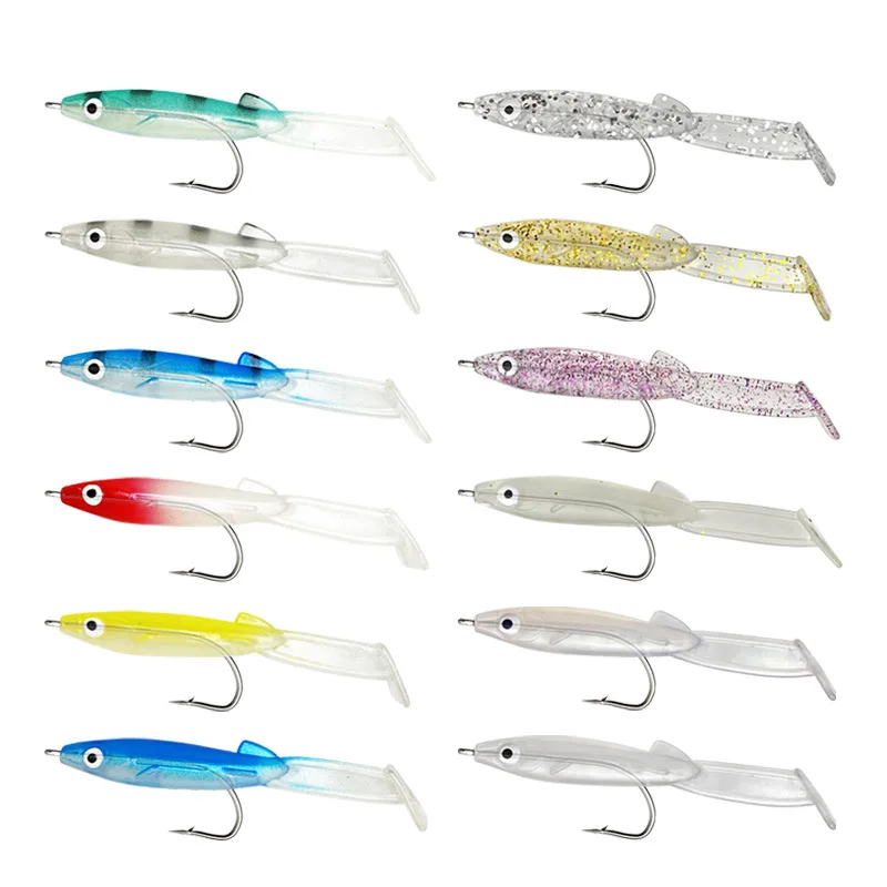 6 unids/lote señuelo de Pesca Anguila de pescado señuelo blanco azul cebos blandos con gancho 8 cm 2,3g pequeño Anguila de pescado cebo Artificial Pesca Leurre