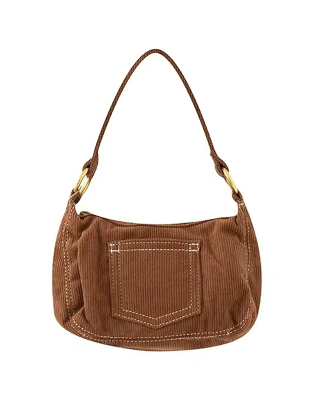 PUWD Women Handbag 2023 Winter Fashion Ladies Vintage Corduroy Underarm Bag Shoulder Bag Brown Handbag For Women's Outwears