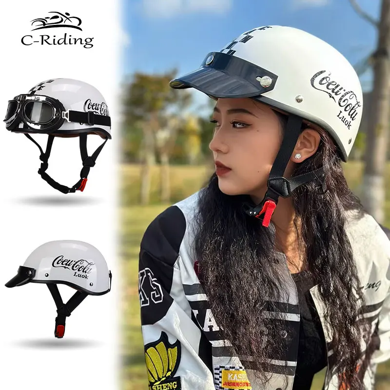 

C-Riding Helmets for Adults Motorcycle Half Helmet Casco Para Motocicleta for Women Men DOT Approved Cycling Motocross