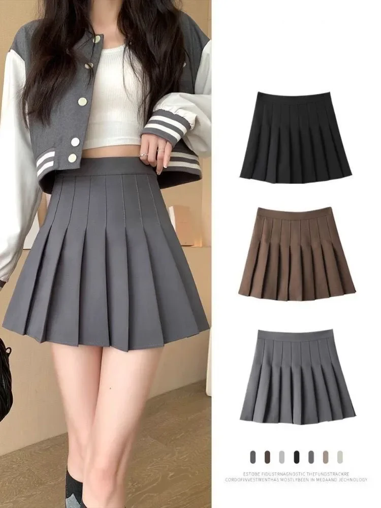

New pleated skirt for Womens Mini Skirts Japanese School High Waist Kawaii Cute grey Plaid Skirt Uniform Harajuku Jupe