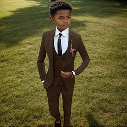 Handsome Boy's Formal Suit Set Solid Kids Piano Performance Tuxedo 4 Pieces Adjustable Waist Child Blazer Vest Pants Tie