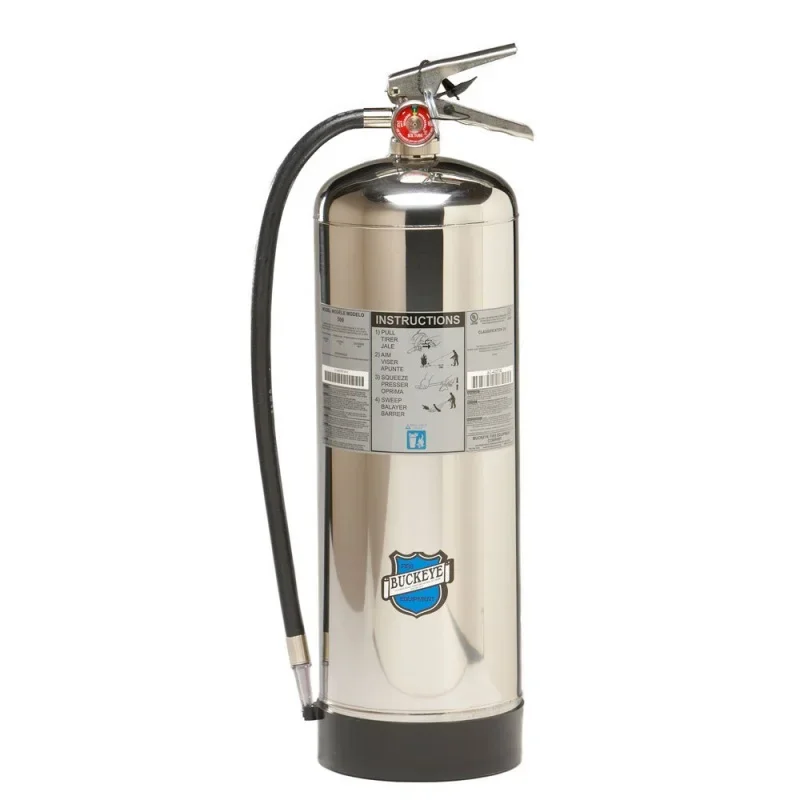 50000 Stainless Steel Pressurized Hand Held Fire Extinguisher with Wall Hook, 2.5 Gallon Agent Capacity, Diameter x 9